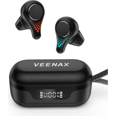 VEENAX T8 Bluetooth Headphones, Wireless Earphones with Microphone, In-Ear Headphones Touch Control, Wireless Sport Earbuds with Deep Bass, Stereo Headset with 30H Playtime/CVC 8.0/USB-C, Black