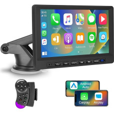 Podofo Wireless Carplay Car Radio Android Car, 7 Inch HD Touch Screen, Portable Carplay Screen with Bluetooth, Mirror Link, SWC, USB/TF Port, Suction Cup Stand/Cigarette Lighter for Vehicles