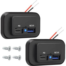 2 Pack 12V USB Socket, Dual Quick Charge 3.0 12V Female USB Charger & PD Type-C (USB C), 12V 24V USB Charger, Waterproof Socket Adapter, Car Charger, Truck, Golf Cart