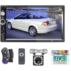 2 DIN Car Radio, 7 Inch HD Touch Screen, Bluetooth Hands-Free Kit, Supports Bluetooth USB Mirror Link/FM Radio SD/TF Card/Reversing Camera Input/Remote Control