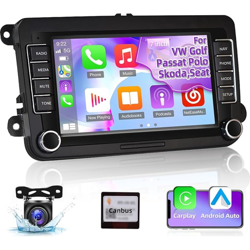 NHOPEEW 2 DIN Android Car Radio for VW Golf 5 6 Polo T5 RCD 330 Caddy Seat Skoda with Carplay/Android Car, Touchscreen Car Stereo with Navigation Bluetooth/USB/FM + Reversing Camera