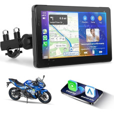 Podofo Wireless Carplay Screen 7 Inch for Motorcycle Portable CarPlay & Android Car for Motorcycle, Waterproof Touchscreen with Dual Bluetooth, Motorcycle Navigation/Siri/G00gle Assistant/12 V