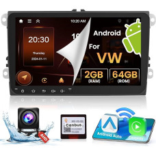 Hikity 2G + 64G Android Car Radio for VW Sagitar Jatta Jetta Passat Touran Golf Sharan Caddy with Navi, 9 Inch Car Radio with Wireless Carplay Android Car WiFi Navi BT FM/RDS Radio Reversing Camera