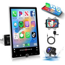 Hodozzy 2G + 64G Car Radio 1 DIN with Carplay Android Car, 10.4 Inch Vertical Rotating Touchscreen Car Radio with Bluetooth WiFi GPS Navigation Mirror Link, Android Car Radio with EQ FM/RDS Reversing