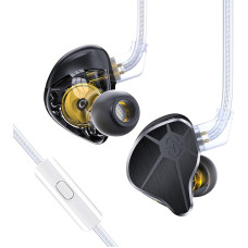 EZ EAR In-Ear Monitor CCZ BC04 HiFi Earphones DD & BA Dynamic Drivers Rich Details Cable Earphones IEM Deep Bass with 2 Pin Removable Cable for Phone PC Music Games (Black, Microphone)