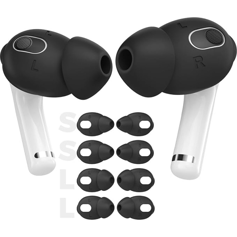 AhaStyle 4 Pairs AirPods 3 Earplugs Silicone Earbuds Cover [Does Not Fit In Charging Case] Compatible with Apple AirPods 3 2021 (2 Pairs Large + 2 Pairs Small, Black)