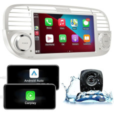 ANKEWAY RDS Car Radio for Fiat 500 2007-2015, 7 Inch [2G+32G] Android 2 DIN Car Radio with Wireless Carplay + Wireless Android Car, WiFi, Bluetooth, GPS NAV, Reversing Camera (White)