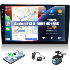 2+64G 2 DIN Car Radio Android 13 with Carplay Android Car, 8-Core 10.1 Inch Touchscreen Radio with Intelligent Voice Assistant, Bluetooth, WiFi, GPS, FM/RDS 36EQ DSP Network Radio SWC + Rear Camera