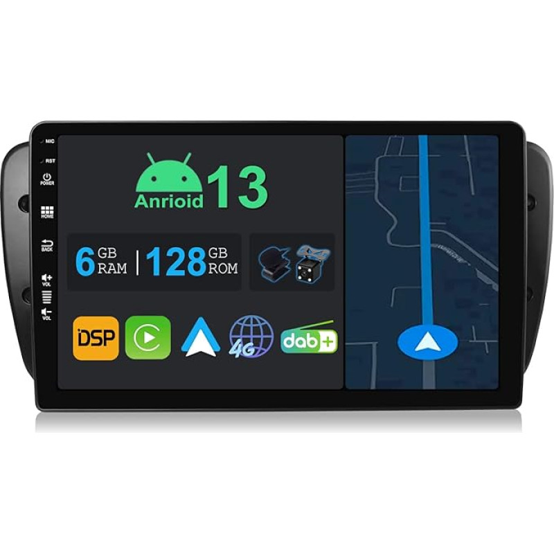 YUNTX 9 Inch Android 13 Car Radio with Sat Nav for Seat Ibiza 6J 2009-2014 | Octa Core | 6GB 128GB | Built-in 4G LTE | CarPlay & Android Car | DSP | DAB | QLED | Dual Band WiFi | Bluetooth 5.0 | GPS