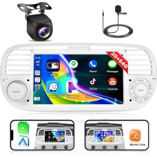 Hikity 7 Inch Android Car Radio for Fiat 500 2007 2008 2009 2010 2011 2012 2013 2014 2015 Radio with Wireless Carplay Android Car GPS Navigation WiFi FM RDS USB Mic Reversing Camera