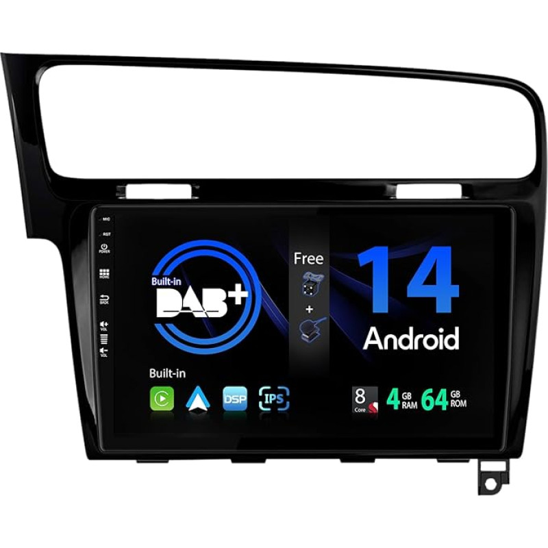 SXAUTO - Built-in DAB - Android 12 IPS Car Radio Fits Golf 7 (2013-2018) - Built-in Carplay/Android Car/DSP - Camera + MIC - 4G + 64G - AHD 360-CAM SWC Fast-Boot WiFi - 2 DIN 10.1 Inch - Black