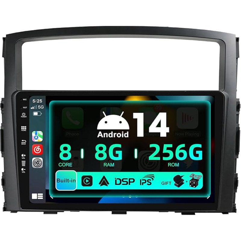 SXAUTO ¦8G+256G ¦ Android 12 IPS Car Radio for Mitsubishi Pajero 4 V80 V90 (2006-2014) - Built-in Carplay/Android Car/DSP - Camera + MIC - DAB Steering Wheel Control Fast Boot 360-CAM WiFi - 2 DIN 9