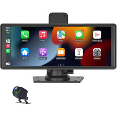 Wireless Portable Carplay Car Radio with Android Car, 9.3 Inch HD IPS Touch Screen, Portable CarPlay Screen with Siri Bluetooth Rear View Camera, Voice Control, Built-in DVR+ Reversing Camera