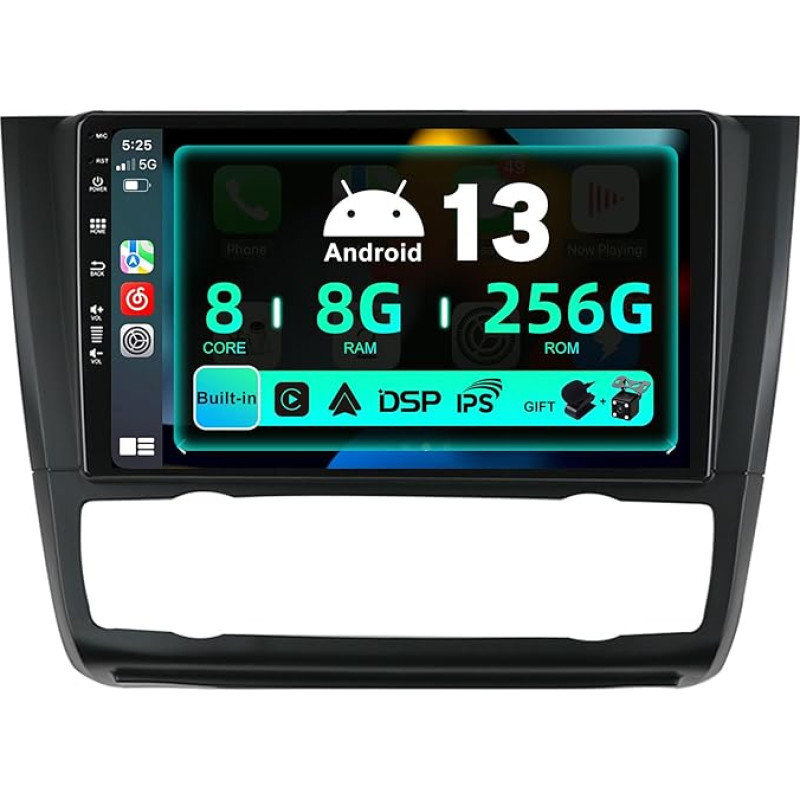 SXAUTO ¦ 8G + 256G ¦ Android 13 IPS Car Radio for BMW 1 Series E81 E82 E87 E88 (2004-2012) - Built-in Carplay/Android Car/DSP - Camera + MIC - DAB Steering Wheel Control Fast-Boot 360-CAM AHD - 2 DIN