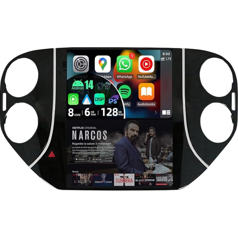 BXLIYER - 【6G+128G】 - Android 13 IPS Car Radio Fits VW Tiguan (2010-2012) - Wireless CarPlay/Android Car/DSP - LED Camera & Mic - 9.7 Inch 2 DIN - DAB Steering Wheel Control Fast Boot 360 Camera 4G