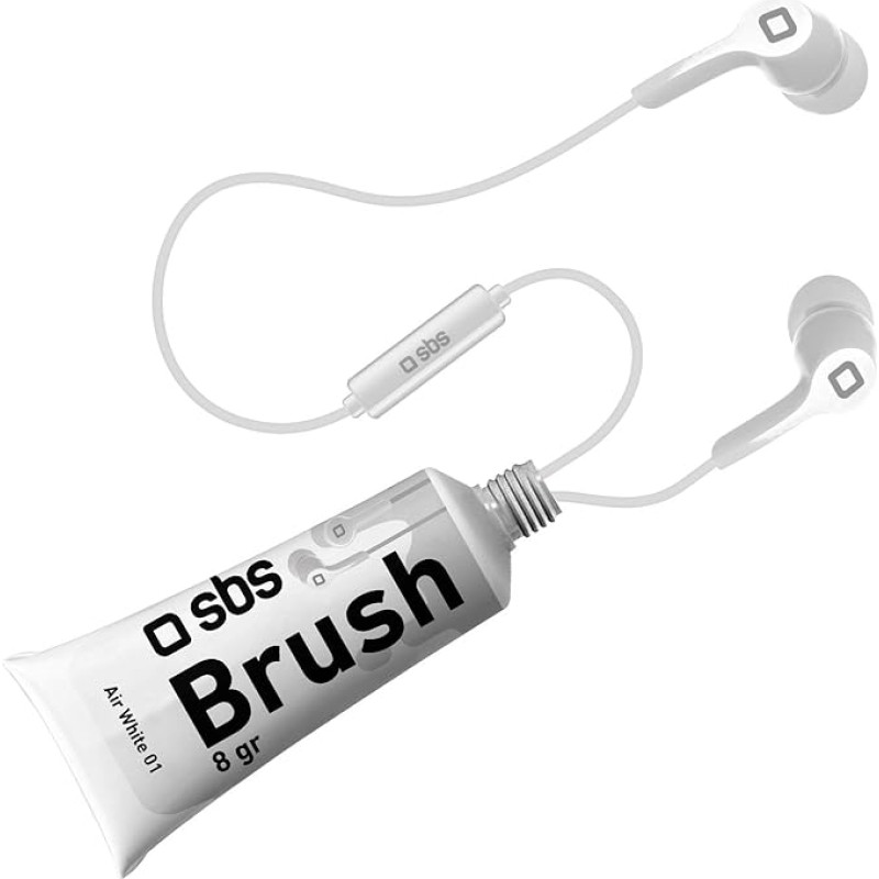 SBS Brush Stereo Headset in Colour Tube, 3.5 mm Jack Cable, Integrated Microphone, Answer Button, White