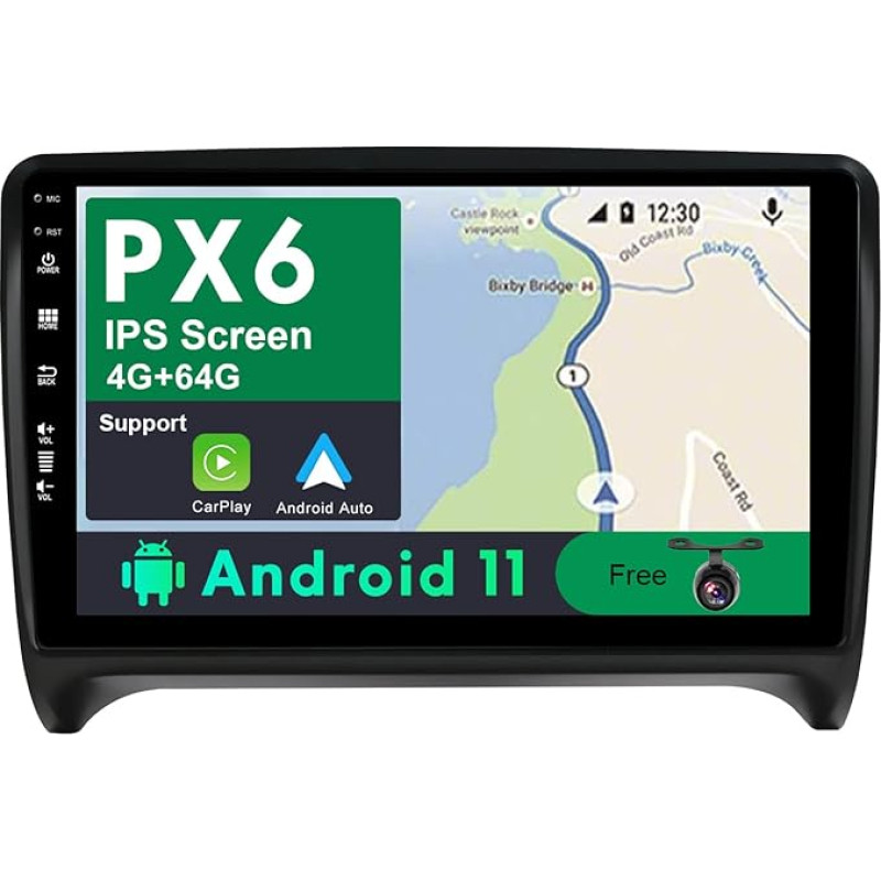 JOYX PX6 Android 11 IPS Car Radio Suitable for Audi TT (2006-2011) - [4G + 64G] - Reversing Camera Free - 2 DIN 9 Inch - DAB Steering Wheel Control 4G WiFi CarPlay Android Car HDMI 4K Video AHD Fast