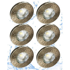 Trango Set of 6 IP44 LED Recessed Spotlights 6729IP-062M6KSD Brushed Stainless Steel Including 6x 6000K Daylight White (Cool White) Dimmable Ultra Flat LED Module for Bathroom, Shower, Recessed Light,