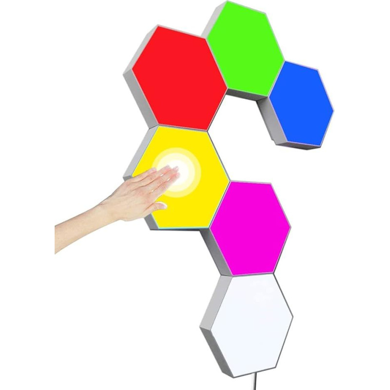 Šešiakampė sieninė lemputė, įvairiaspalvė, išmanioji lietimui jautri modulinė LED šviesos sieninė panelė, RGB naktinė šviesa, 