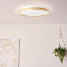 Lightbox LED Ceiling Light with CCT & Night Light & Timer - Diameter 50 cm - Flat Ceiling Light - Dimmable via Remote Control (max. 3300 lm) - Metal/Plastic/Wood Made of Rubber Tree - Light