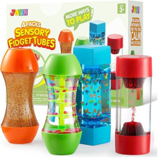 JOYIN 4 smėlio laikrodžių rinkinys su skysčio judėjimo burbulais, intelekto dekompresijos sensorinis žaislas, išspaudimo žaislas, vaikų emocinio mokymosi priemonė, streso mažinimo žaislas 3+, dovana vaikams