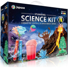 Japace 70 eksperimentų vaikams, mokslo eksperimentų dėžutė laboratorija STEM žaislas 4-6-8-10-12 metų dovanos berniukams mergaitėms, chemijos rinkinys, augantys kristalai, ugnikalnis, guminis kamuolys