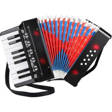 Children's Accordion, 17 Keys, 8 Basses, Piano Accordion, Accordion Children with Adjustable Carrying Strap, Accordion Adults and from 3 Years, Musical Instrument Gift for Beginners, Black