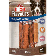 8in1 Triple Flavor Ribs Chew Snack 6 gabaliukai su vištienos filė, 1 pakuotė (113 g)