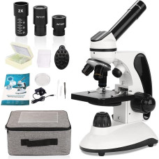 40X-2000X mikroskopas vaikams ir suaugusiesiems su skaidrių rinkiniu, dvigubas LED apšvietimas, profesionalus mikroskopas mokyklos laboratorijai, namams, biologijos mokymui