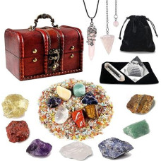 Soulnioi Crystals and Healing Stones Set: 7 Pieces Raw Chakra Stones, Clear Quartz Crystal Pyramid, Rose Quartz Crystal Necklace, and HxAgonal Pillar Gifts for Beginners Reiki Yoga Meditation
