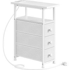 HOOBRO Naktinis staliukas su įkrovimo stotele, 1 standartinis kištukinis lizdas, 2 USB lizdai, plonas staliukas, 3 stalčiai iš neaustinės medžiagos, atviras skyrius, skirtas svetainei, miegamajam, baltas EWW482CBZ01