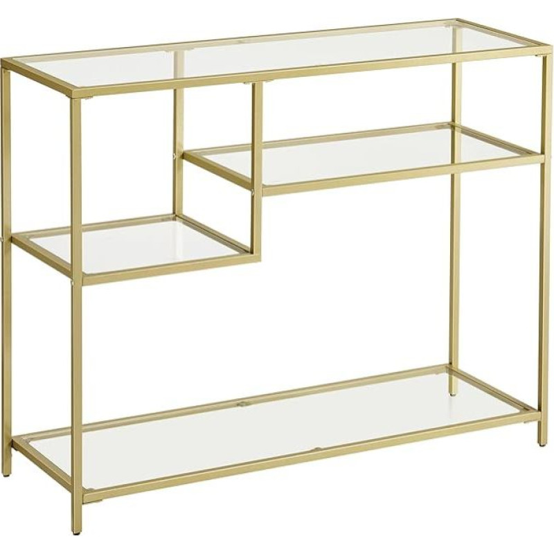 VASAGLE Konsolinis staliukas Prieškambario staliukas Šoninis staliukas Grūdinto stiklo metalinis rėmas su lentynomis 35 x 100 x 80 cm Šiuolaikinis prieškambario gyvenamasis kambarys Auksinis LGT022A61