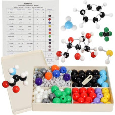 Chemijos molekulinis modelis, molekulinis modelis, organinės ir neorganinės struktūros rinkinys, 240 detalių su atomų nuorodomis ir instrukcijomis mokytojams ir mokslininkams Poweka