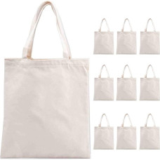 Medvilninės drobės pirkinių krepšiai moterims, storesni ir praplėsti, 40 x 35 cm, 10 vnt., skirti apsipirkti, sportui, maisto produktams, ekologiški, balti, M