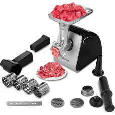 Nictemaw Meat Mincer Electric Vegetable Cutter, 2000 W Multi Food Processor, Vegetable Slicer, Sausage Machine with 3 Perforated Discs, 4 Cone Blades, Sausage Filler and Pastry Attachment for Home Use
