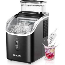 EUHOMY ledo kubelių gaminimo aparatas stalviršiui, 15 kg ledo gaminimo aparatas, 2 l ledo kubelių gaminimo aparatas, 16 ledo kubelių per 13 minučių, savaime išsivalantis ledo kubelių gaminimo aparatas namams / virtuvei / biurui, juodas