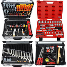 FAMEX 418-18 Professional Aluminium Tool Box with Tool Set and Socket Set in Top Quality - for Commercial Use and Demanding Users