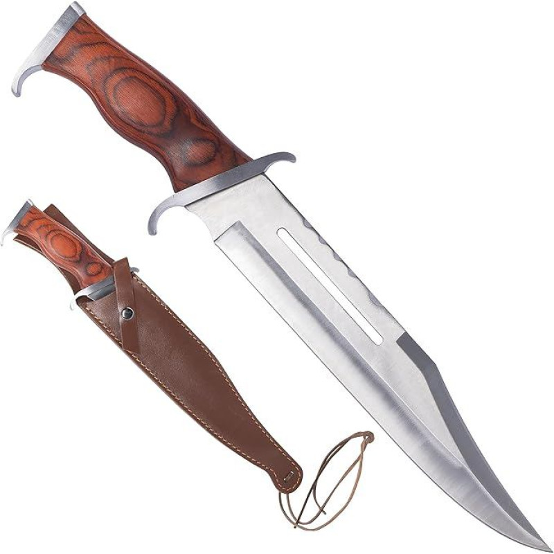 KS-11 Rambo III Bear Slayer Knife - First Blood Part 3 - Outdoor - Survival - Hunting - Wooden Handle - FullTang Mega Cult Bushcraft Knife with Leather Sheath