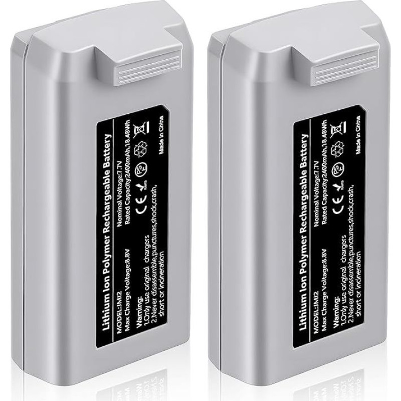 Mini 2 serijos išmaniojo skrydžio akumuliatoriaus pakuotė, sudaryta iš 2 7,7 V 2400 mAh atnaujintų drono akumuliatorių (31 min. maksimalus skrydžio laikas), visiškai suderinama su DJI Mini 4K/2/2 SE/SE dronu