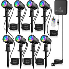 MEIKEE Garden Lighting RGB with Remote Control 10 Colours 30 Dynamic Modes IP66 Waterproof Timing Function Garden Light RGB Ideal for Outdoors, Garden, Patio, Tree, 8 Pieces with EU Plug