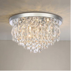 Modern Crystal Chandelier Ceiling Lights, Clear K9 Crystal Chrome Flush-Mounted Lights, Elegant Round LED Pendant Light for Living Room, Dining Room, Bedroom, Lounge (Diameter 40 cm)
