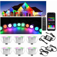 6 x WiFi RGB + IC Recessed Floor Spotlights, Outdoor Diameter 31 mm, 12 V LED Mini Spot Recessed Spotlights, Recessed Floor Lights for Stair Lighting, IP67 Waterproof, App Controllable, Compatible with Alexa Google Home