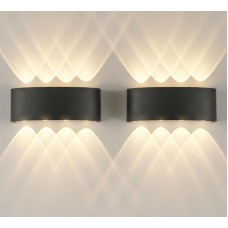 Pack of 2 Indoor Wall Lights, Black, Up to Down Wall Lamp, Indoor, 8 W, 3000 K, IP65 Aluminium LED, Warm White, Outdoor Lamp, Wall for Living Room, Bedroom, Outdoor, Hallway, Balcony, Staircase