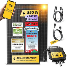900 W Balcony Power Station – Balcony Power Station 800 W Complete Socket – Latest 800 Watt Inverter – Solar System Complete Set – 450 W Bifacial Solar Panels Including Accessories – 10 m