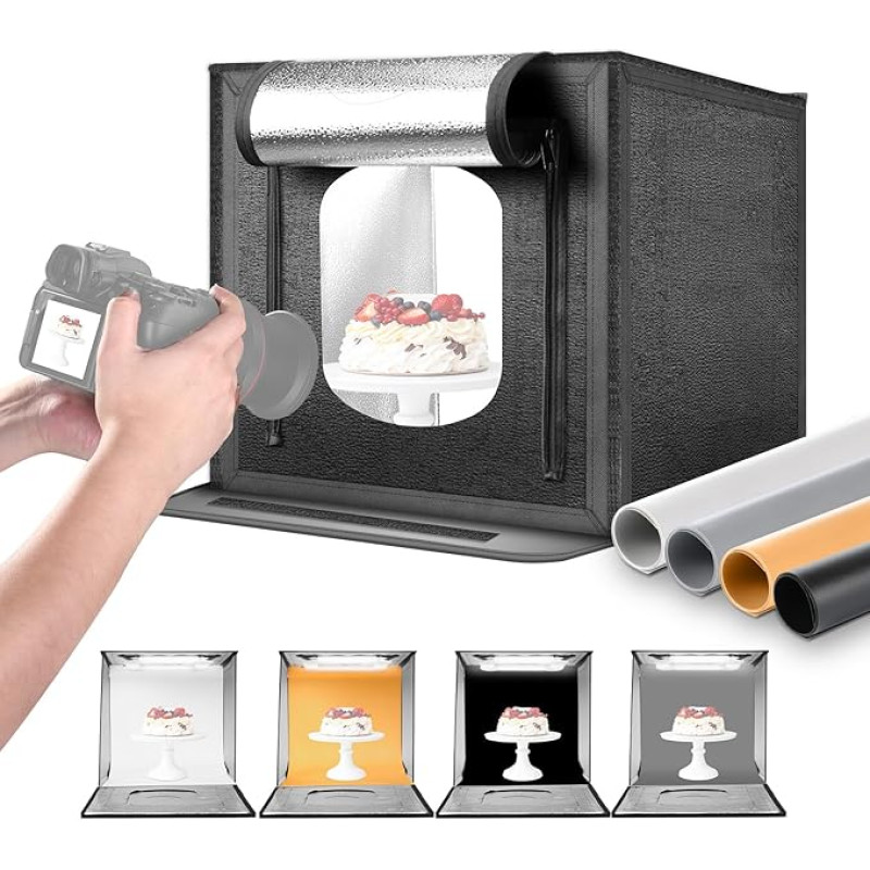 NEEWER 50 W patobulinta fotostudijos šviesos dėžė, 50 x 50 cm, nešiojama sulankstoma fotografijos šviesos dėžė, 4 fonai, 5600 K, 192 šviesos diodai, 5310 lx/0,5 m, apšviečiama juvelyrinių dirbinių fotografavimo palapinė