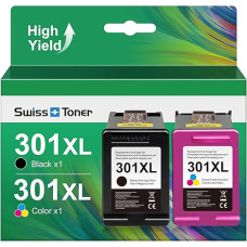 swiss toner 301XL 301 XL kasetės, suderinamos su HP 301 spausdintuvo juodos ir spalvotos spalvos kasetėmis, skirtomis HP Envy 4500 5530 Deskjet 3050 2540 2050 Officejet 2620 4630 (2 pakuotės)