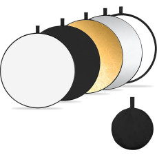K&F CONCEPT 5-in-1 atšvaitų rinkinys fotografijai, sulankstomas atšvaitas su laikymo krepšiu (110 cm), permatomas, sidabrinis, auksinis, baltas ir juodas apvalus atšvaitas fotografijai