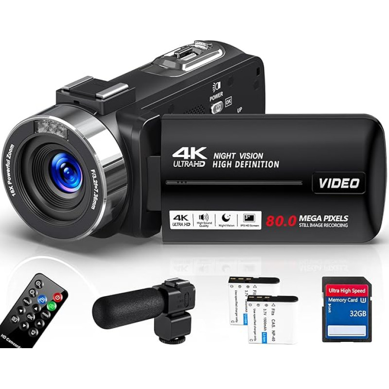Vaizdo kamera 4K 30FPS vaizdo kamera 80MP 18X skaitmeninis priartinimas IR naktinis matymas Vlogging kamera 3,0 colių IPS ekranas 