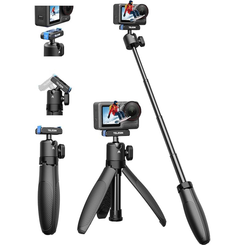 TELESIN Mini Selfie Stick Trikojis Lengvas pratęsimas vaizdo įrašams fotografuoti Vlog priedai Suderinamas su veiksmo kameromis