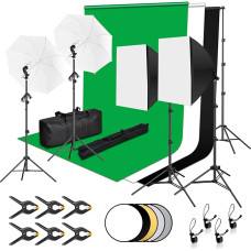 EMART fotostudijos rinkinys, 2,6 m x 3 m fotostudijos fono sistema su 3 fotografijos fonais + stovas + minkštųjų dėžių rinkinys + reflektorius 5 in 1 + skėčiai, skirti fotostudijai Produktas Portretas Vaizdo fotografija